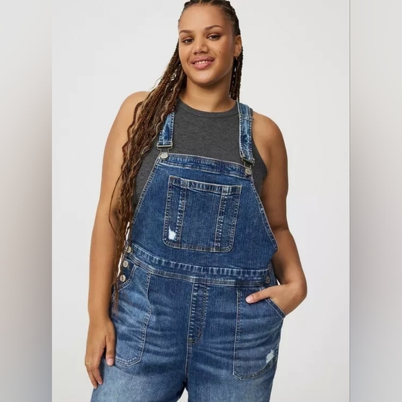 Torrid Vintage Stretch Distressed Denim Straight Leg Overall Size 18 Regular Nwt - Picture 2 of 6